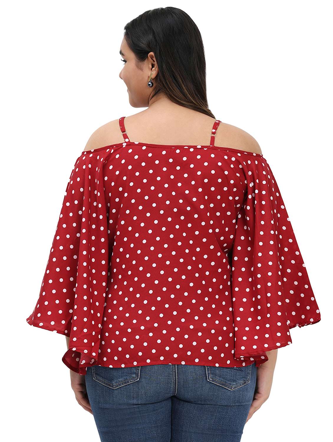 women polka dots cold shoulder top - 22495193 -  Standard Image - 3
