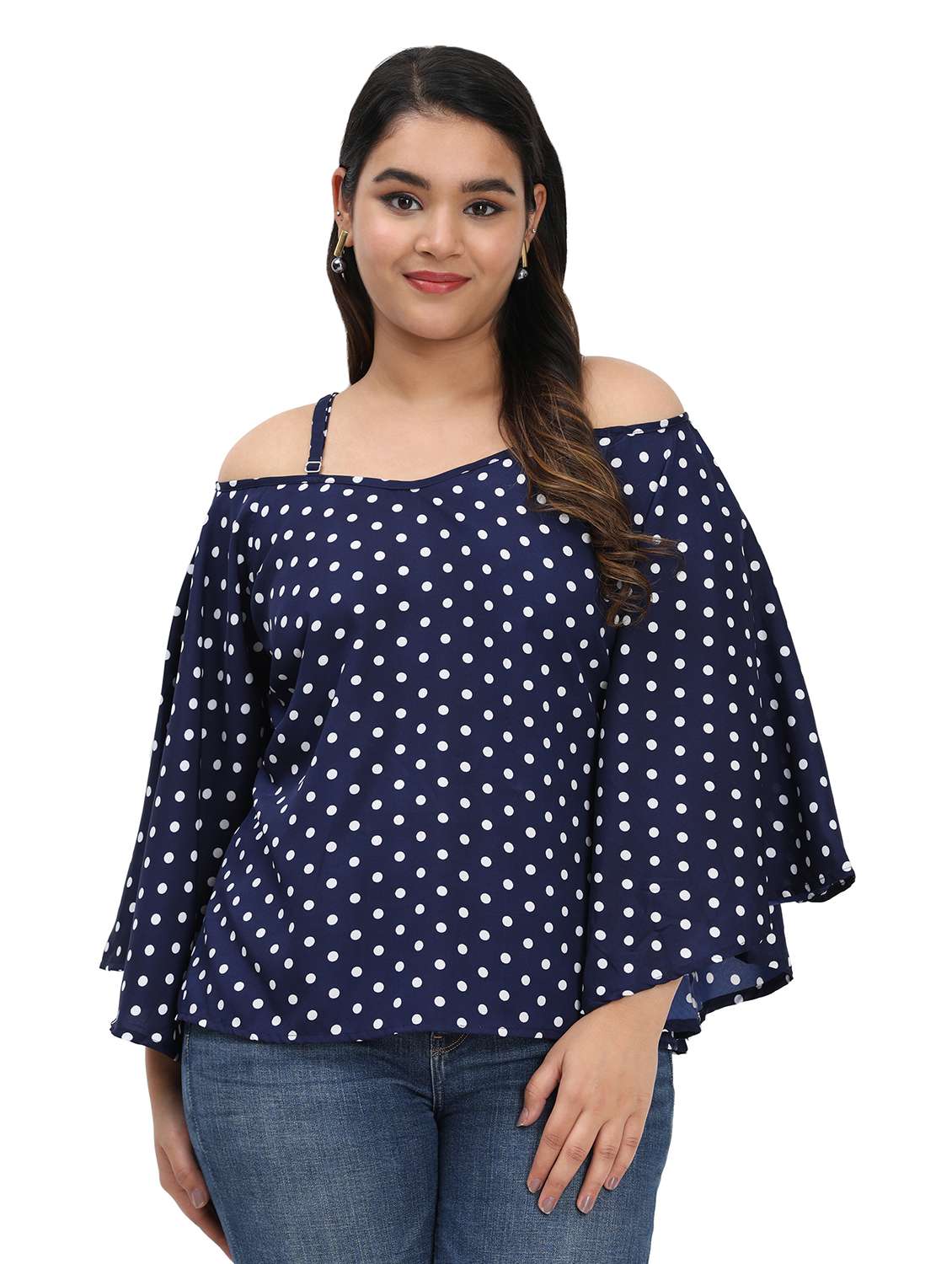 women polka dots cold shoulder top