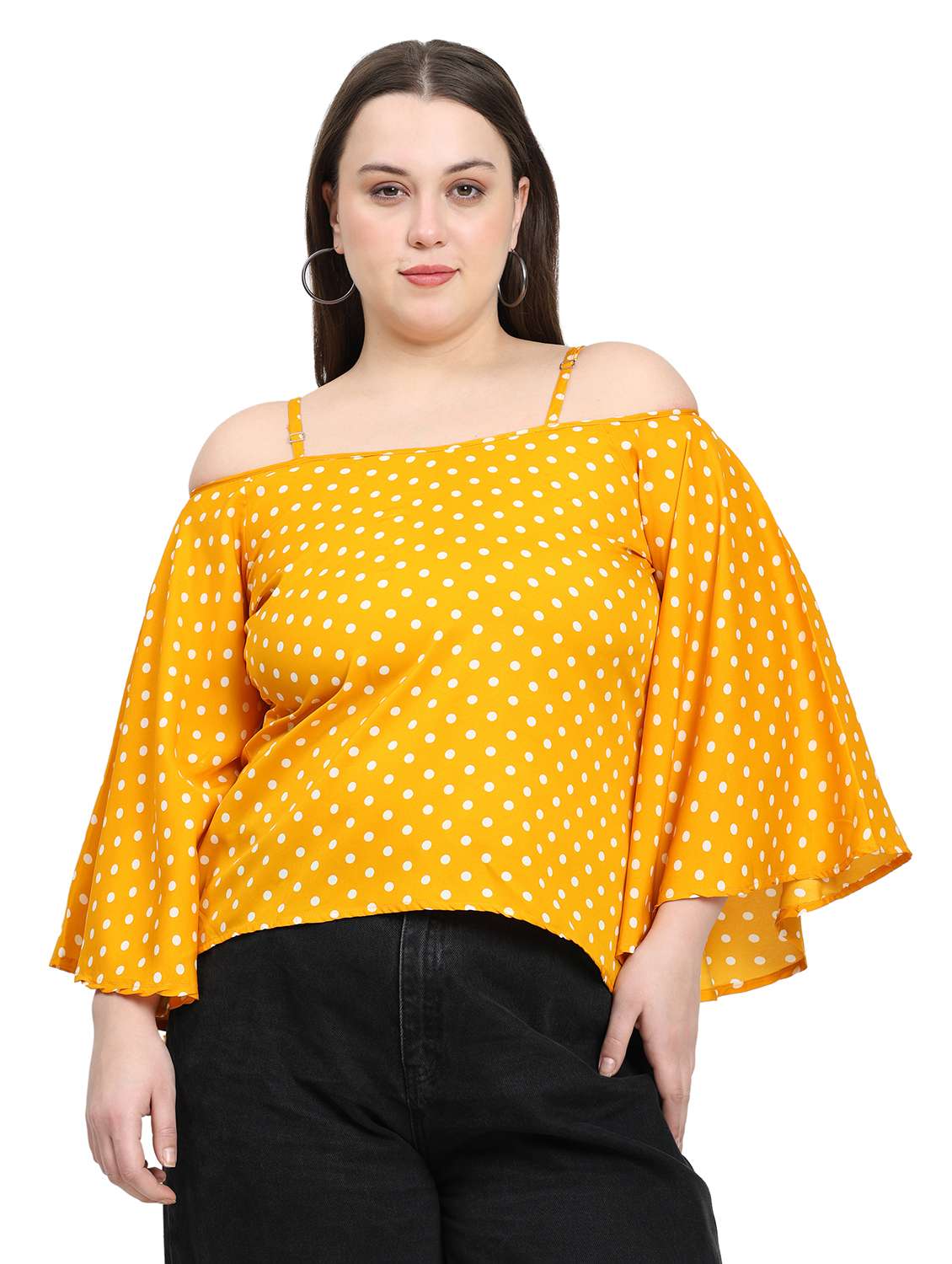 women polka dots cold shoulder top