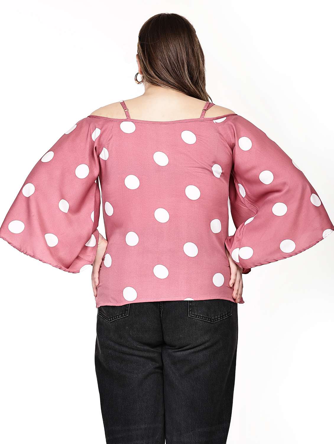 women polka dots cold shoulder top - 22495199 -  Standard Image - 3