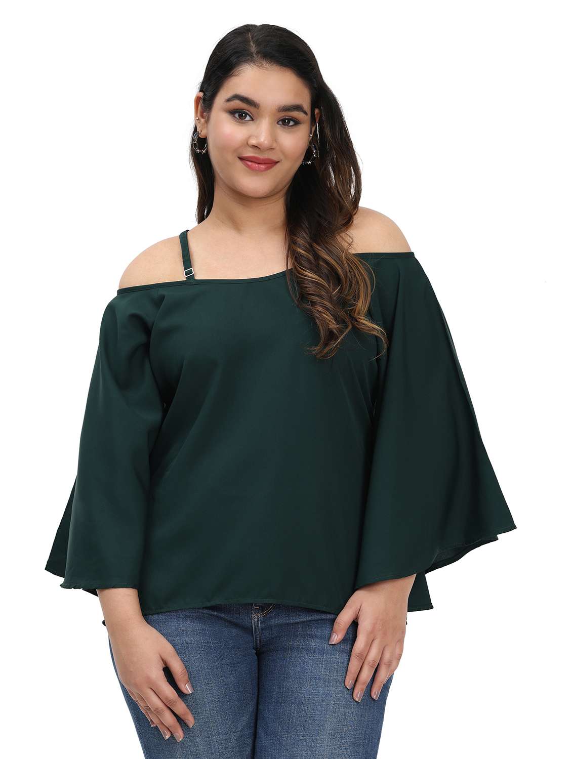 teal cold shoulder crepe top with shoulder straps