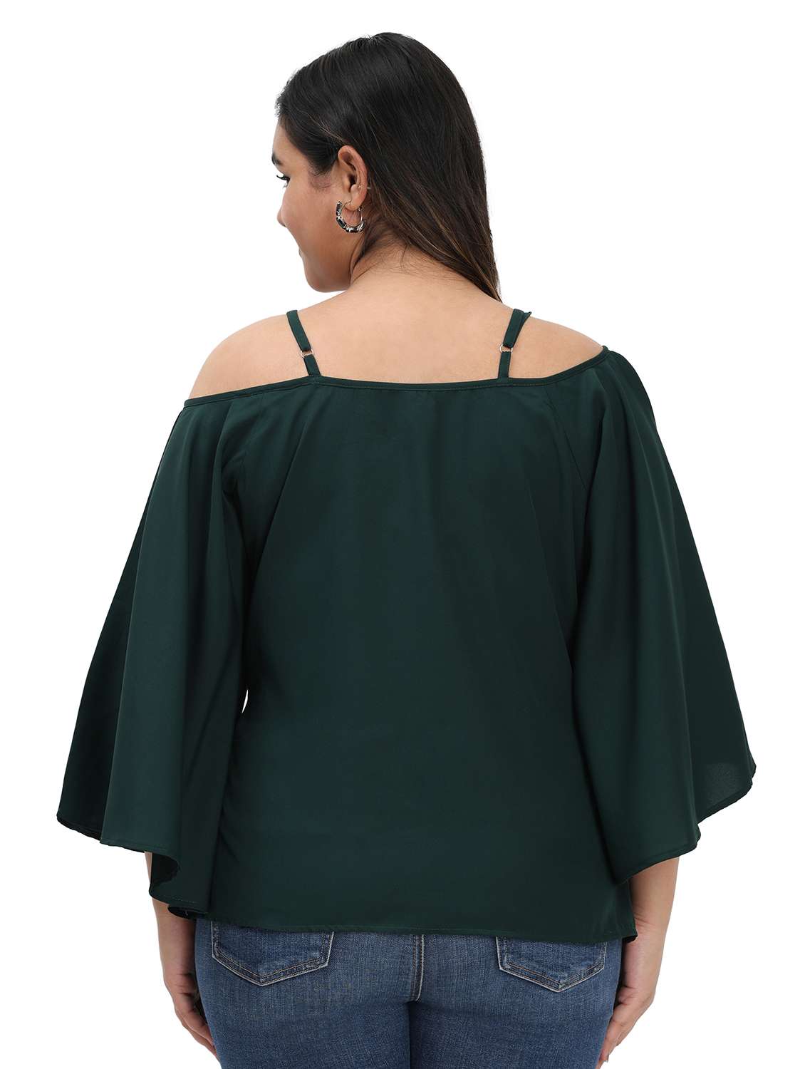 teal cold shoulder crepe top with shoulder straps - 22495203 -  Standard Image - 3