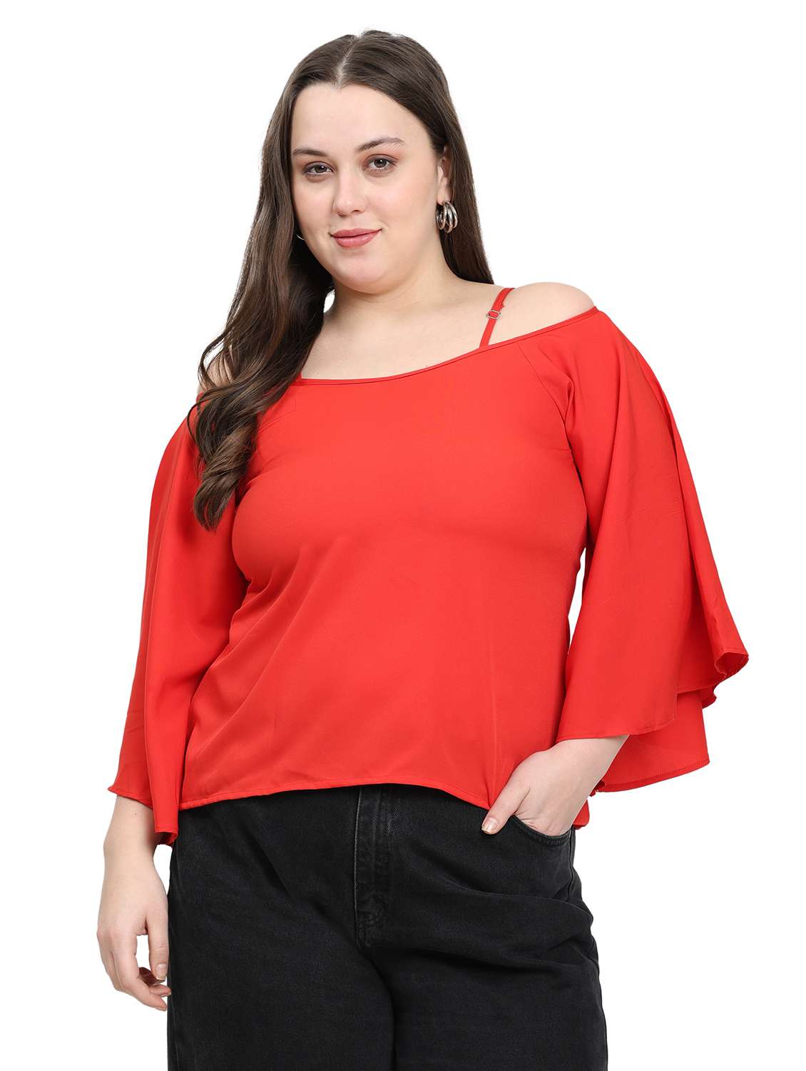women solid cold shoulder top