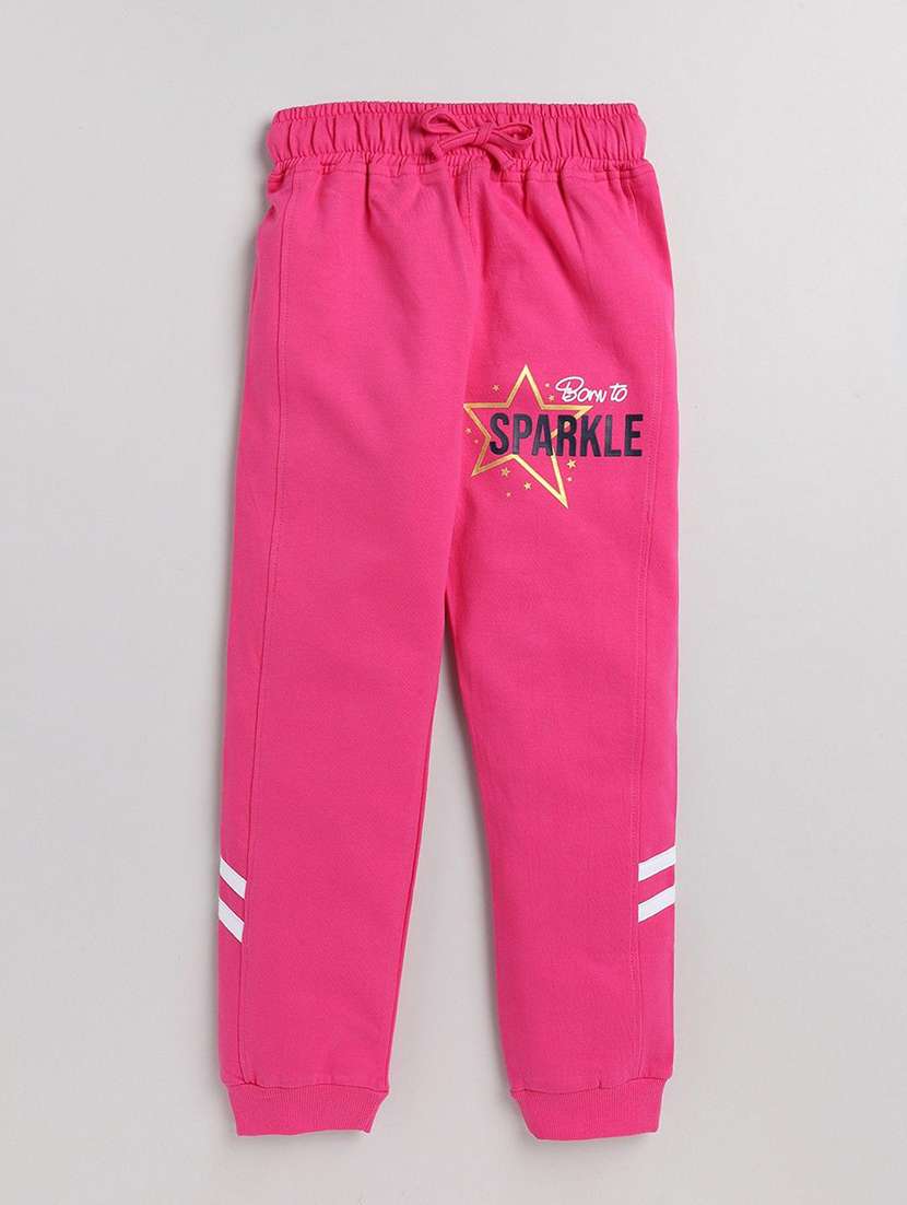 girls pink cotton blend track pant trouser