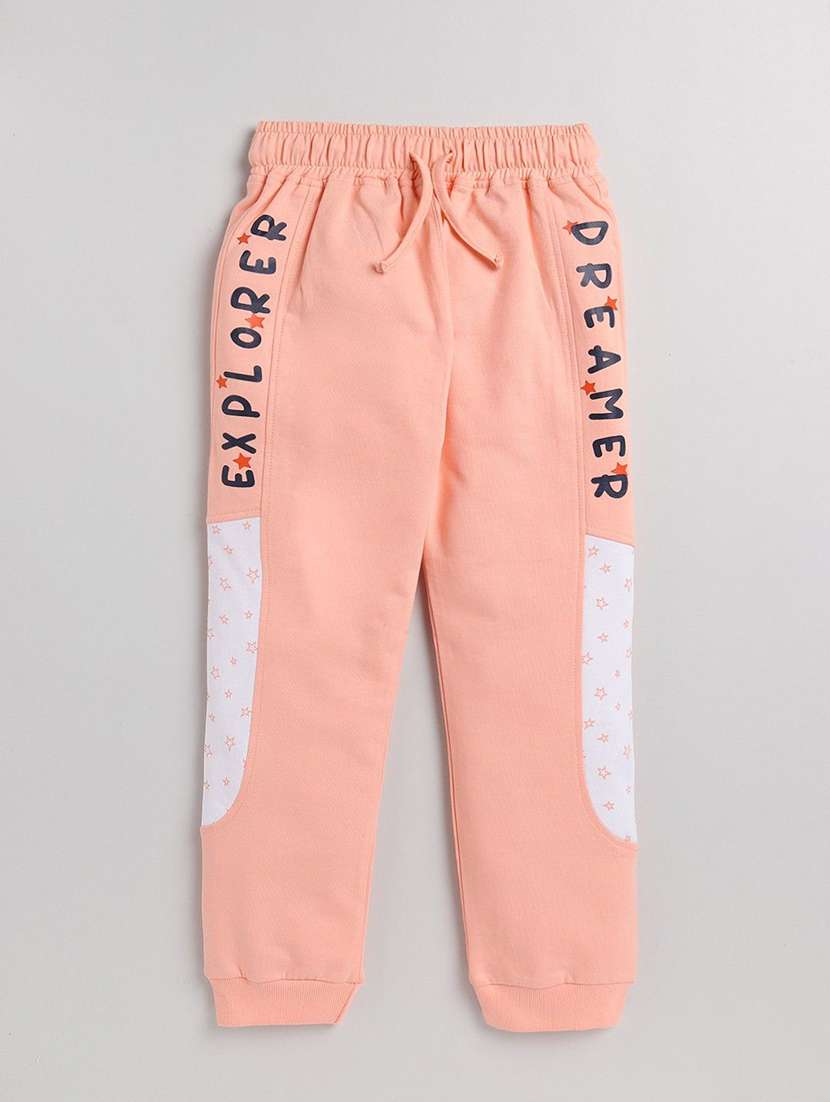 girls peach cotton blend track pant trouser