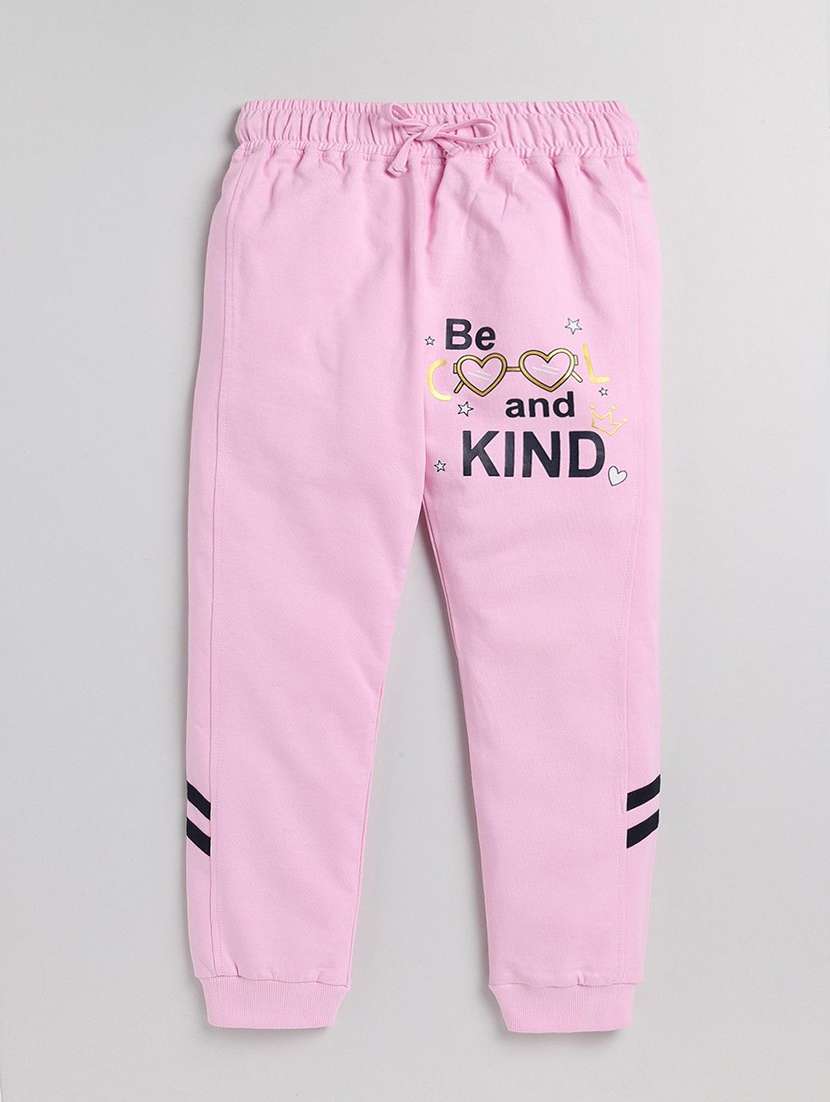 girls pink cotton blend graphic jogger track pants