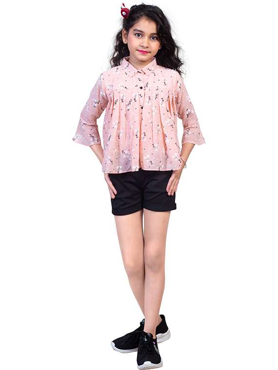 girls white floral print cotton blend collared dress