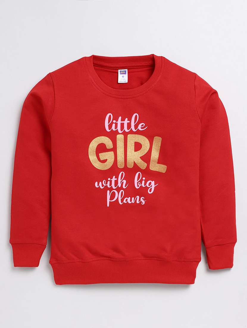 boys red cotton front print sweatshirt