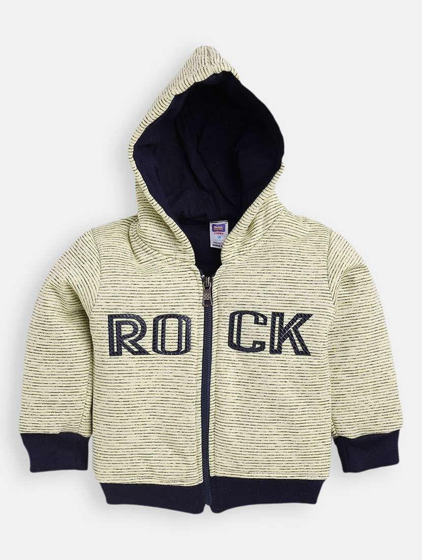 boys beige striped hooded sweatshirt with zipper closure