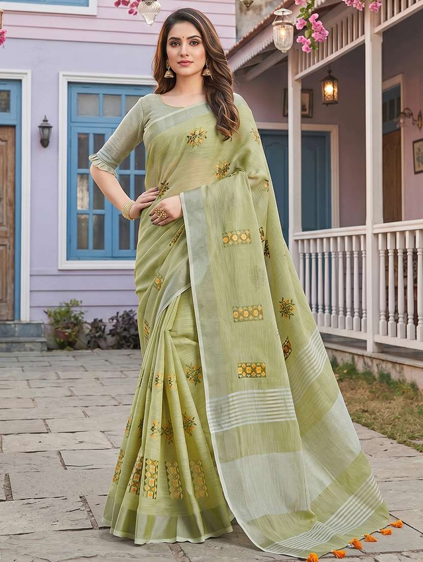women solid with work embroidered saree with blouse