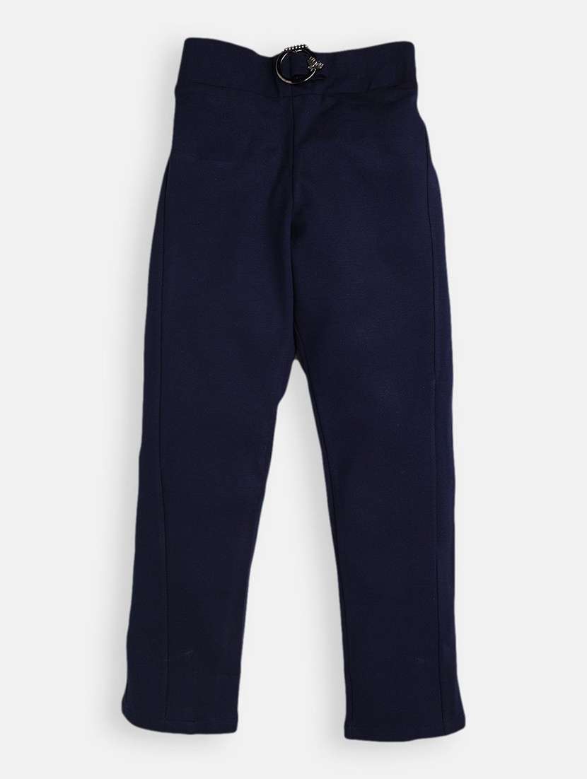 girls navy blue cotton casual trouser