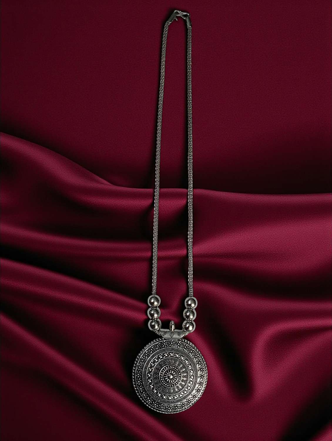 Antique Silver Oxidised Big Pendant Necklace Chain For Women - 22495397 -  Standard Image - 3