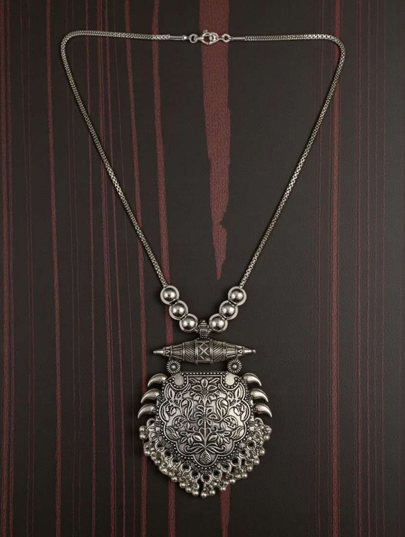 oxidised silver big pendant necklace chain stylish antique statement jewellery