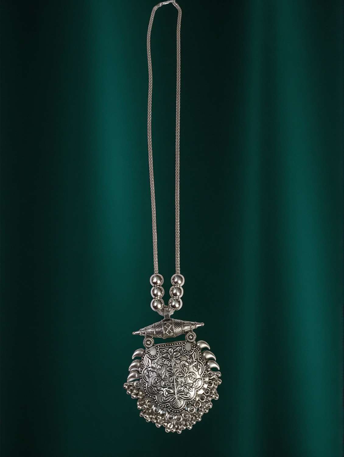 Oxidised Silver Big Pendant Necklace Chain Stylish Antique Statement Jewellery - 22495398 -  Standard Image - 3