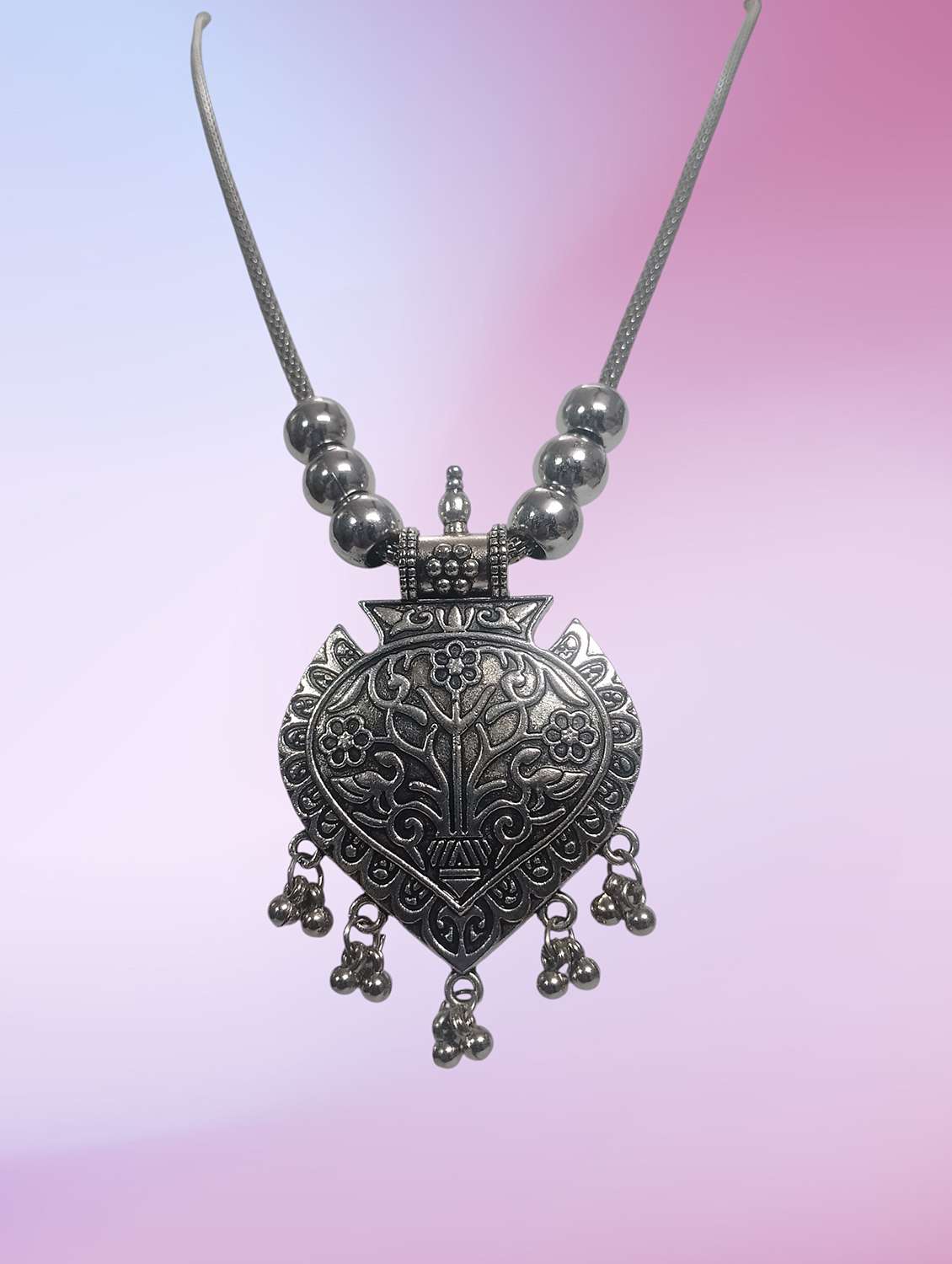 artificial oxidised silver big pendant necklace chain jewellery