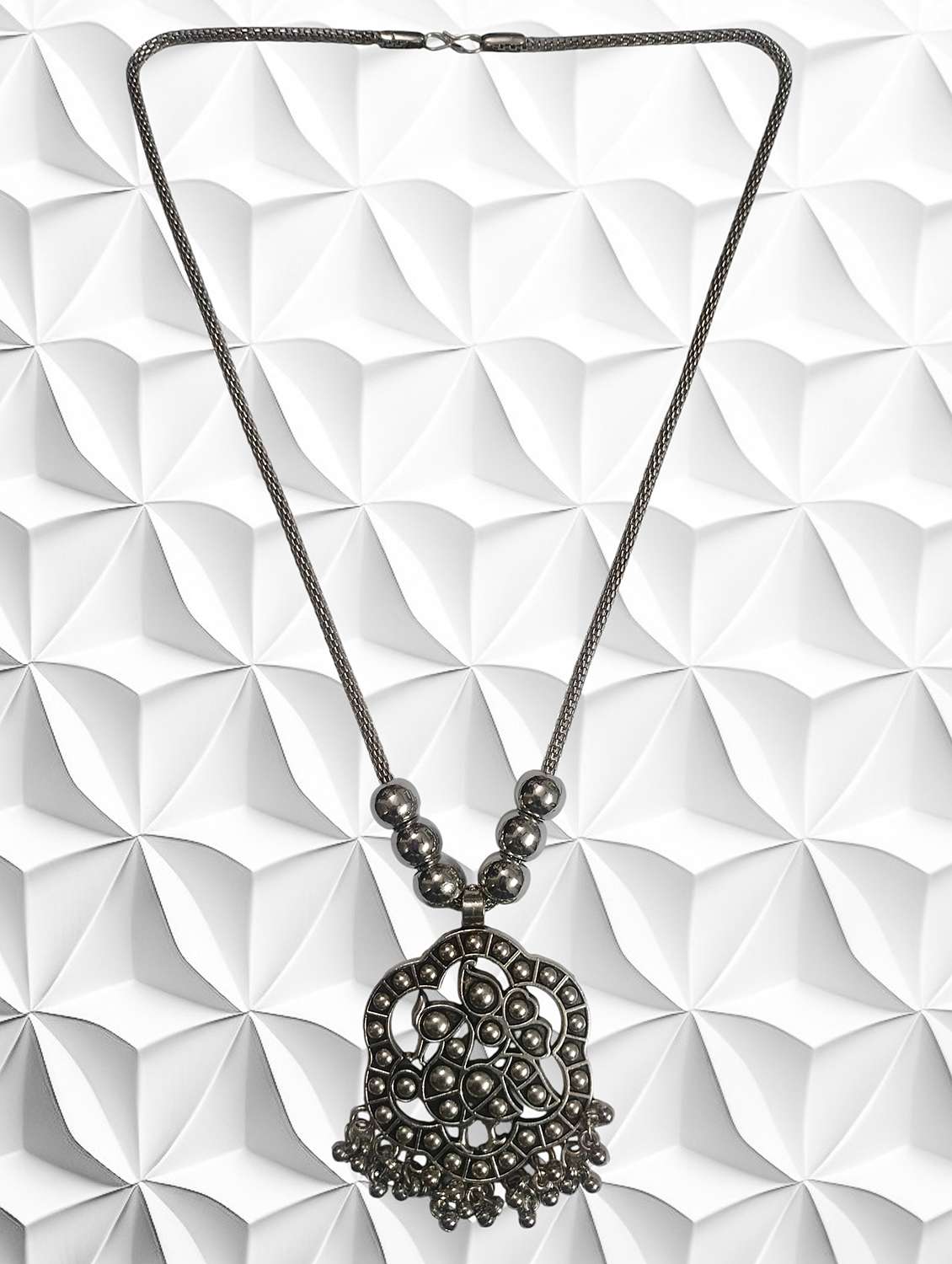 Oxidised Silver Big Pendant Smart Necklace Chain Jewellery For Girls & Women - 22495420 -  Standard Image - 3
