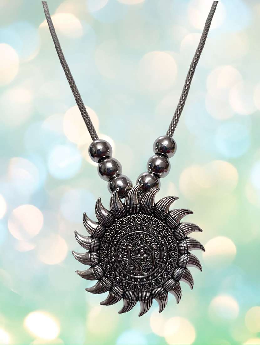 oxidised silver trendy large pendant necklace chain jewellery