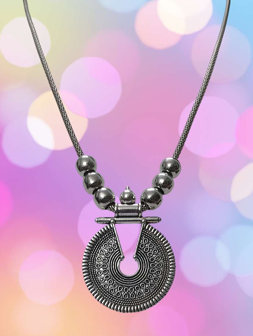 artificial oxidised silver funky big pendant necklace chain