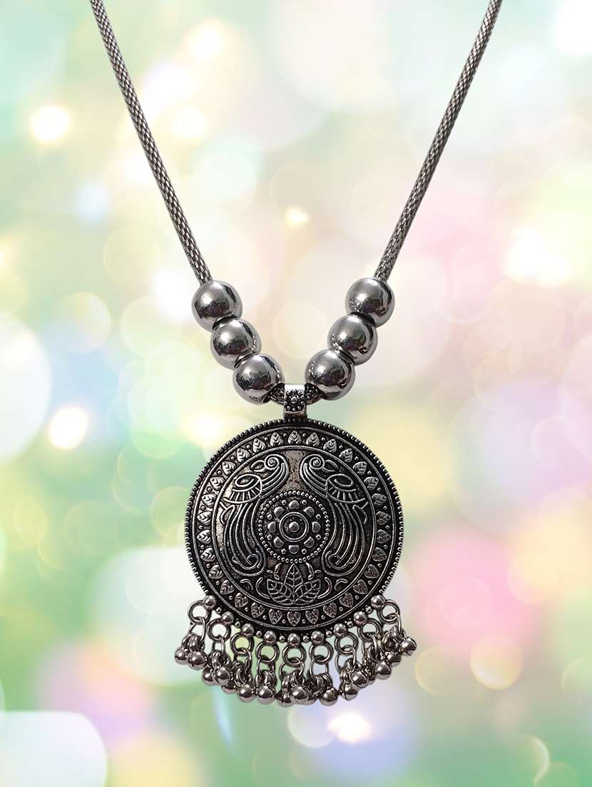 artificial oxidised silver trendy large pendant necklace chain jewellery - 22495431 -  Standard Image - 3