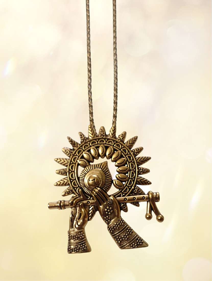handcrafted oxidised golden flute pendant necklace