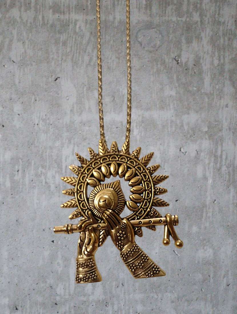 handcrafted oxidised golden flute pendant necklace - 22495432 -  Standard Image - 3