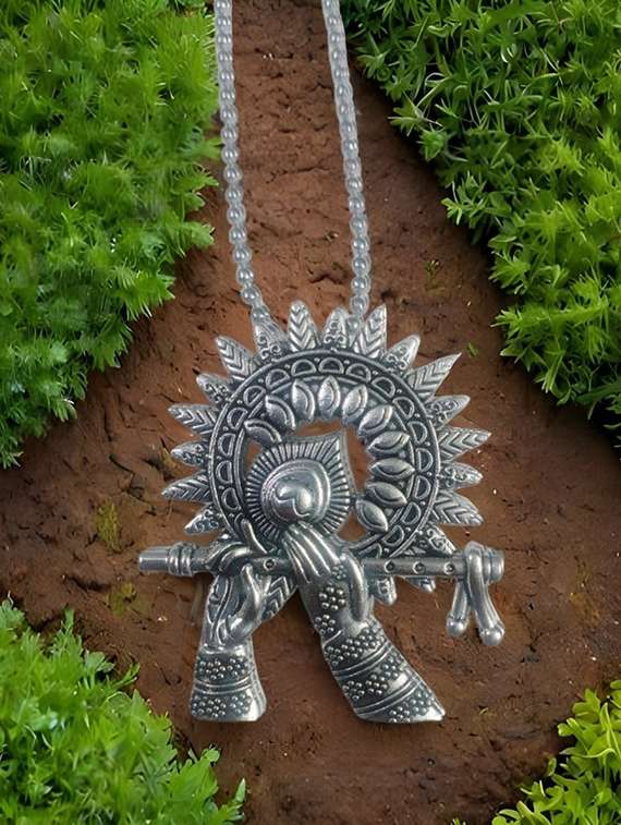 handcrafted oxidised silver flute pendant necklace