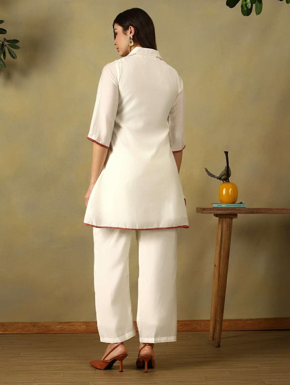 women embroidered collared top and trouser co-ord set - 22495493 -  Standard Image - 3