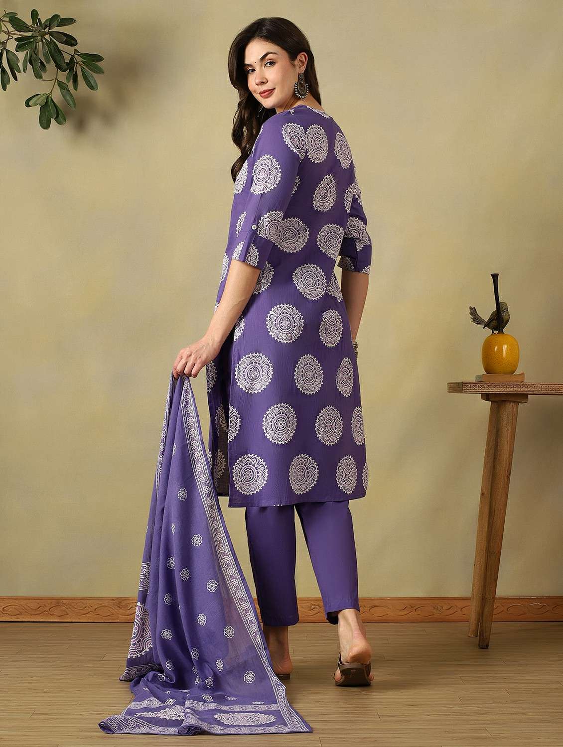 women printed three quarter sleeve kurta pant with dupatta set - 22495502 -  Standard Image - 3