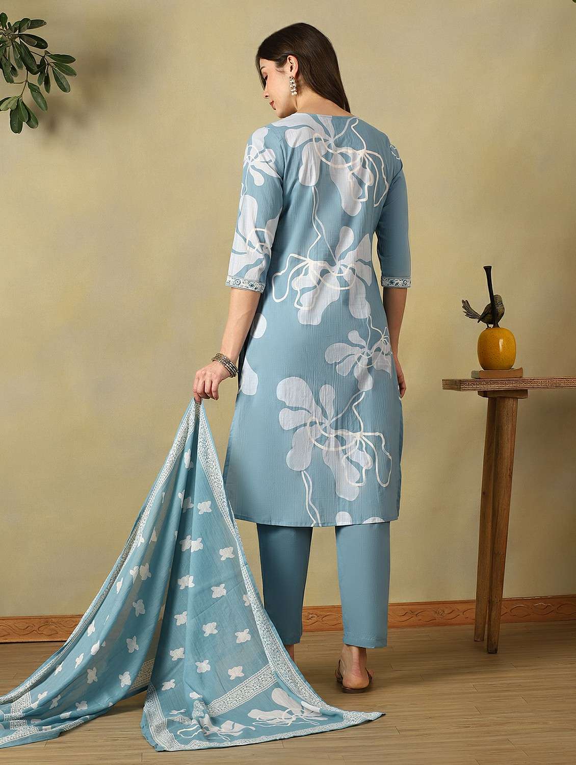 women printed three quarter sleeve kurta pant with dupatta set - 22495503 -  Standard Image - 3