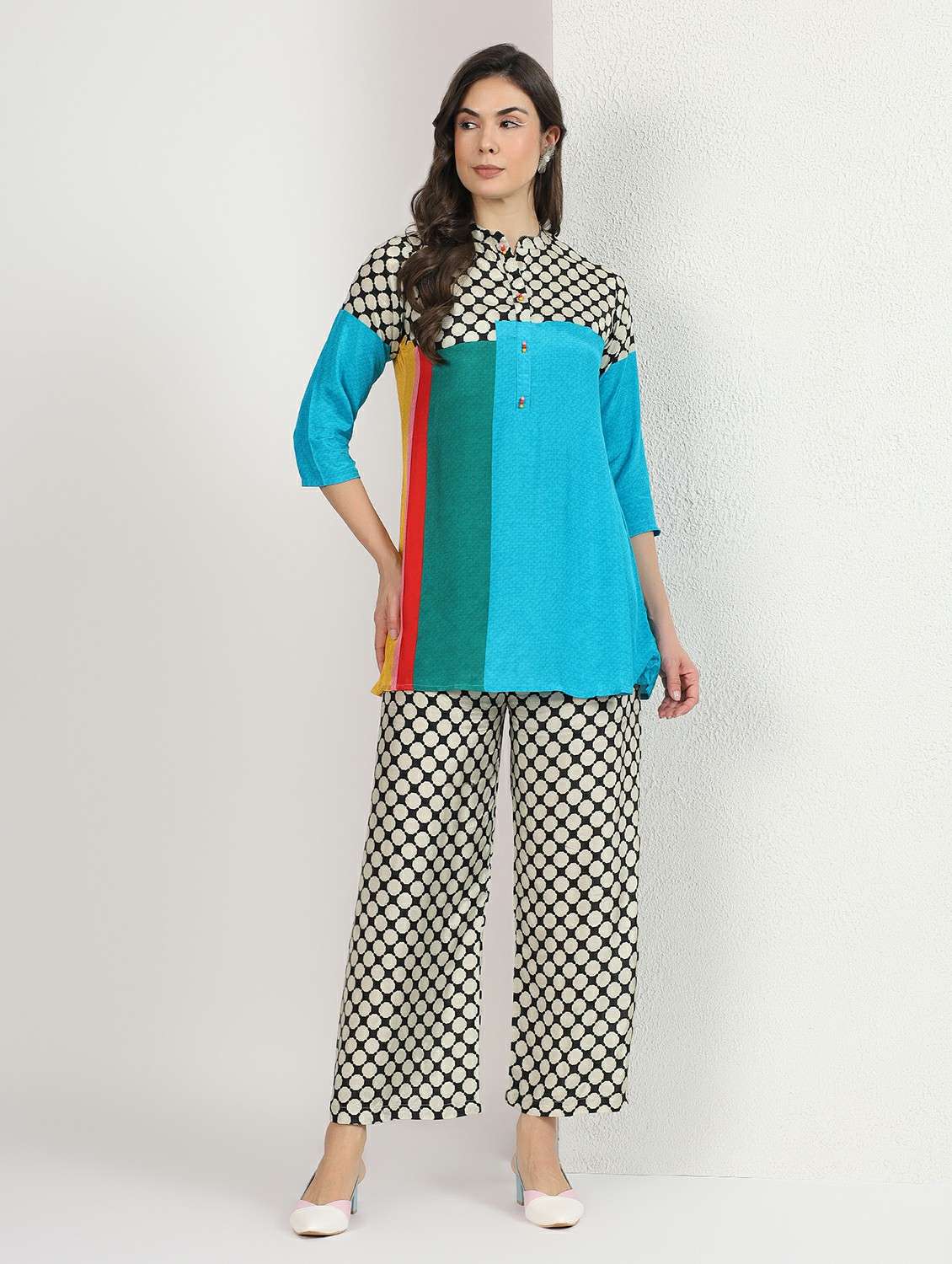 women printed three quarter sleeve co-ord set