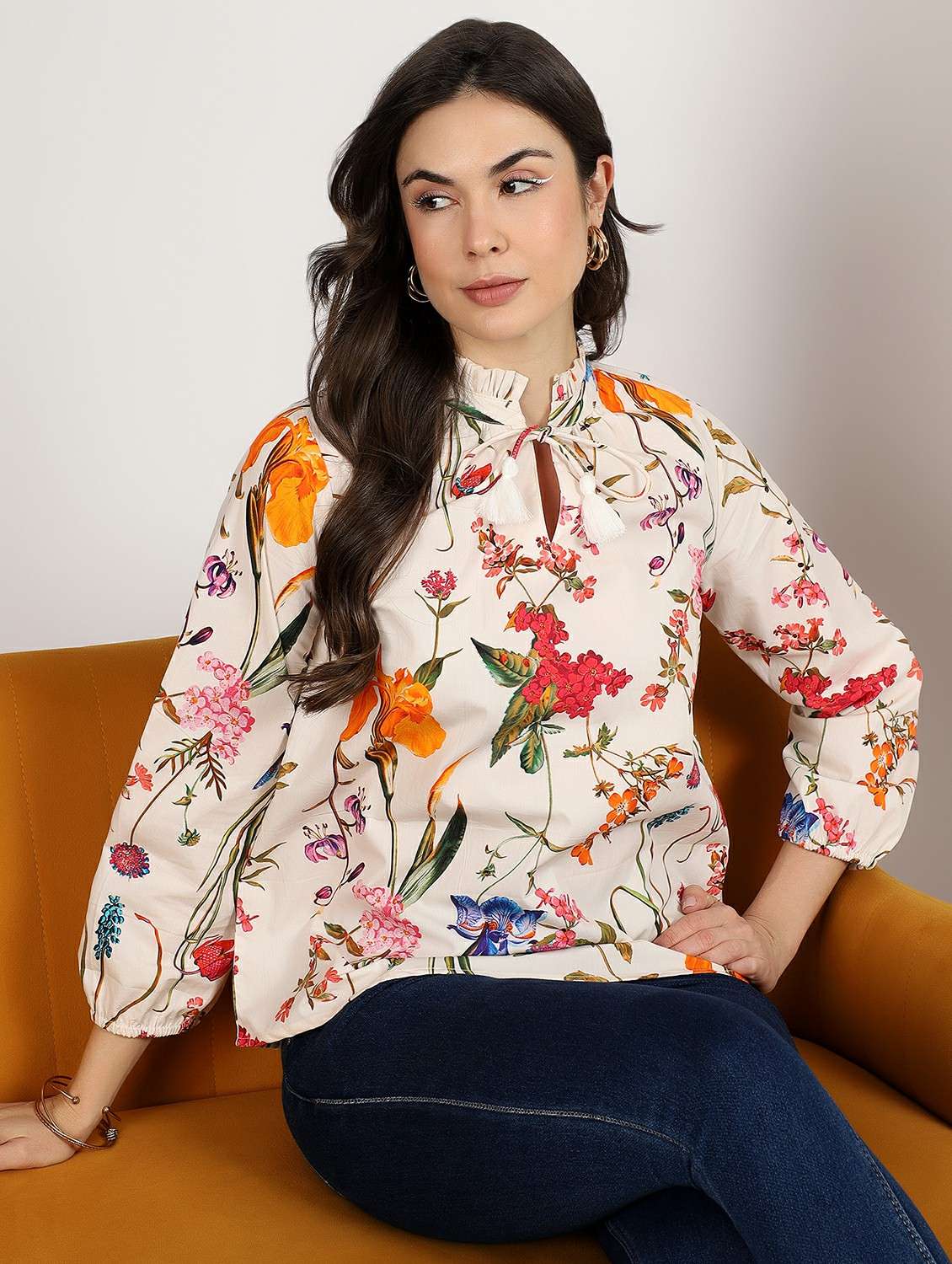 women floral printed long sleeves regular top