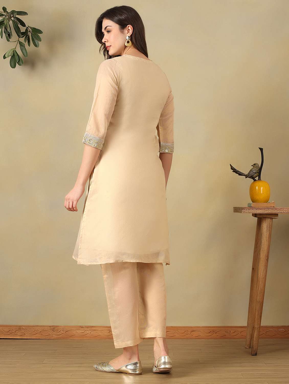 women embroidered three quarter sleeve kurta pant set - 22495548 -  Standard Image - 5