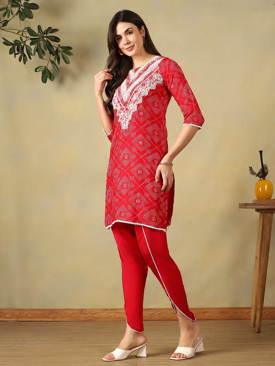 women printed three quarter sleeve dhoti kurta set - 22495555 -  Standard Image - 3