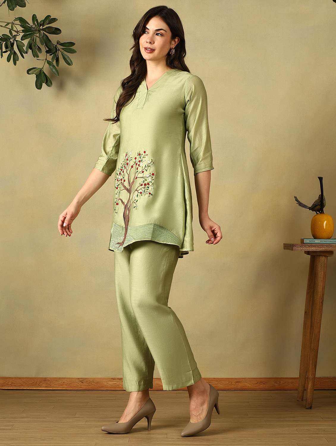 women embroidered three quarter sleeve ethnic co-ord set - 22495557 -  Standard Image - 3