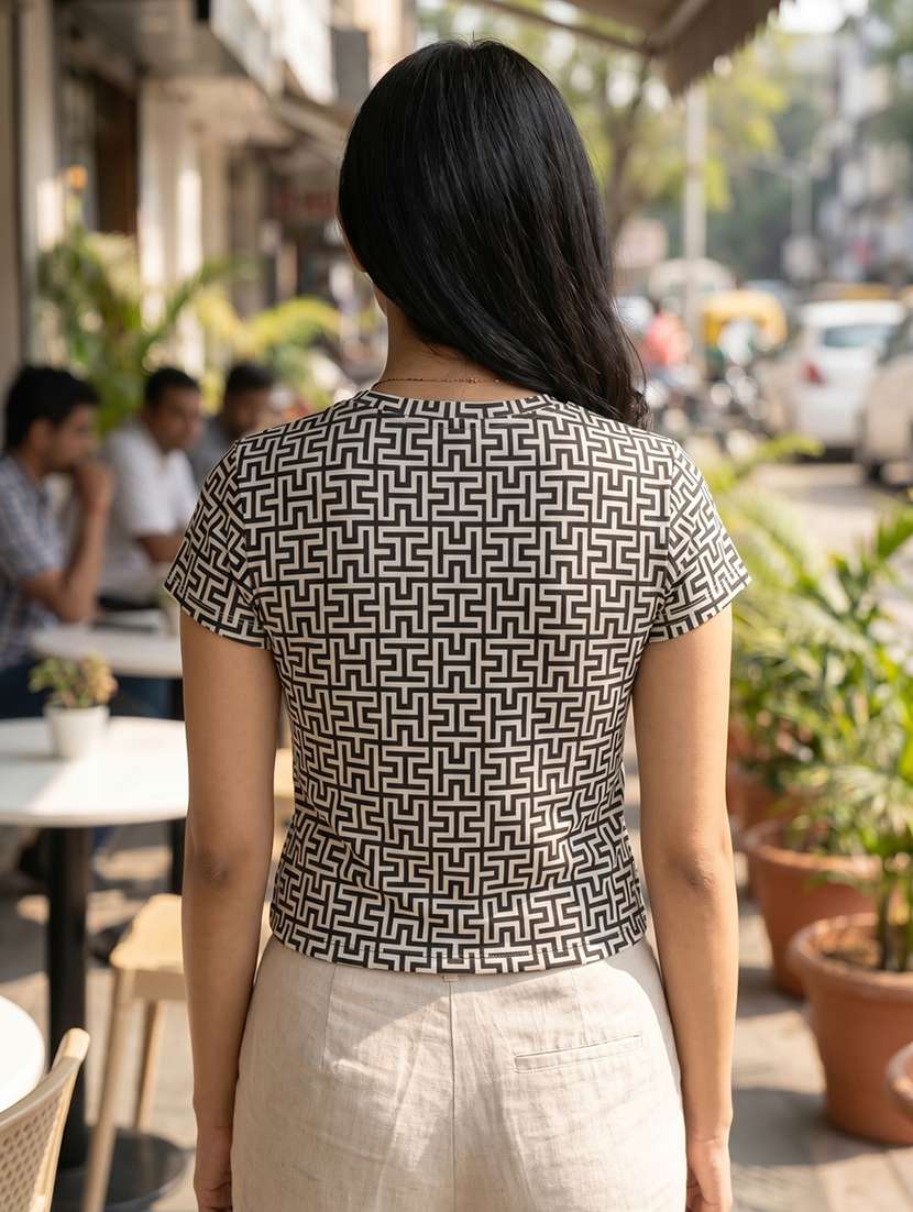 girls geometric round neck short sleeves cotton t-shirt - 22495880 -  Standard Image - 3