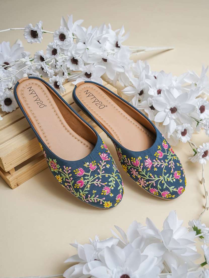 women embroidered slip on mules