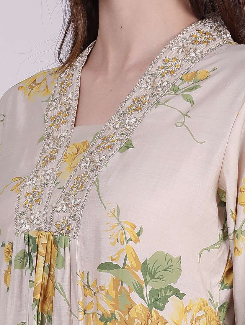 Women Printed Three Quarter Sleeve A-line Kurta - 22496293 -  Standard Image - 5