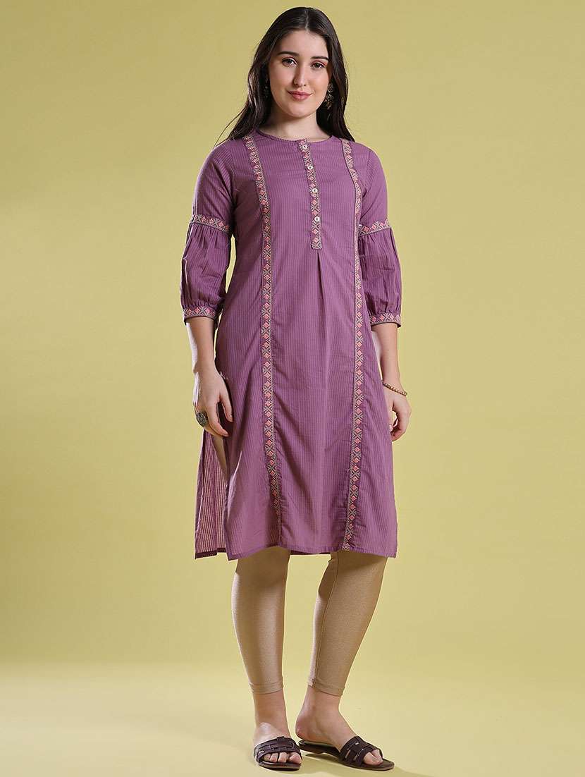 Women Embroidered Three Quarter Sleeve A-line Kurta - 22496295 -  Standard Image - 3