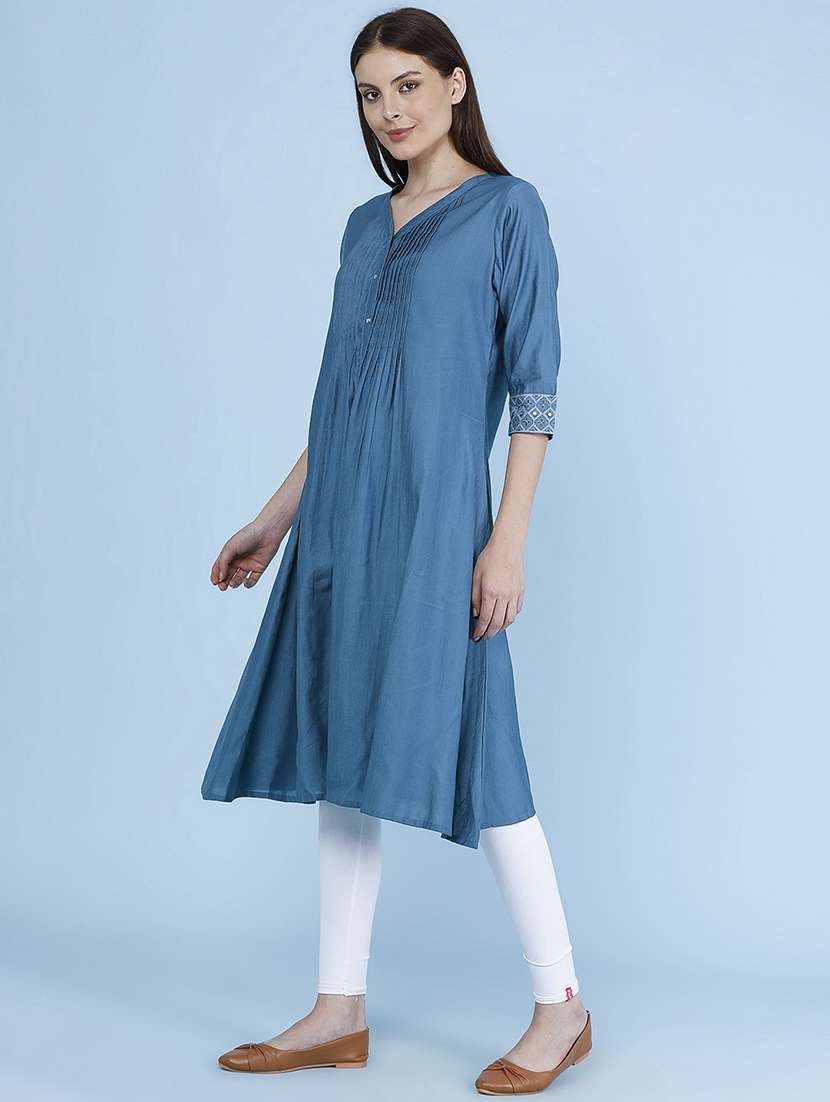 Women Embroidered Three Quarter Sleeve A-line Kurta - 22496307 -  Standard Image - 3