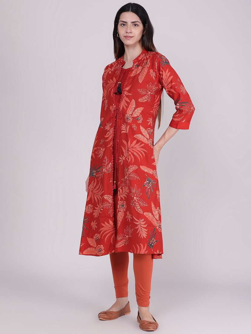 Women Printed Three Quarter Sleeve Kurta With Jacket Kurta - 22496315 -  Standard Image - 3