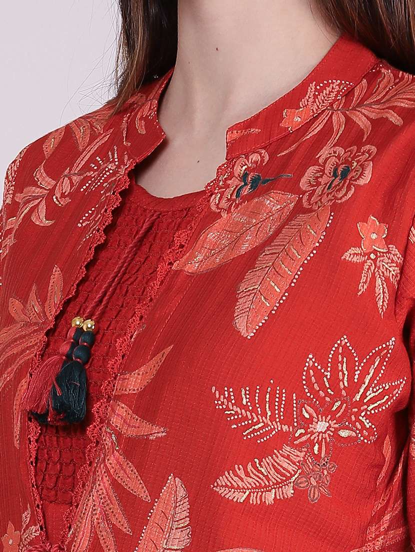 Women Printed Three Quarter Sleeve Kurta With Jacket Kurta - 22496315 -  Standard Image - 5