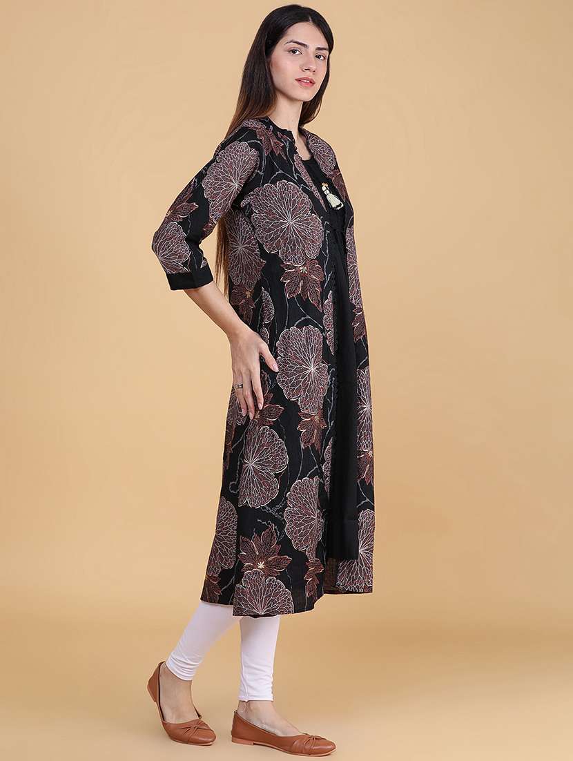 Women Printed Three Quarter Sleeve Kurta With Jacket Kurta - 22496318 -  Standard Image - 3