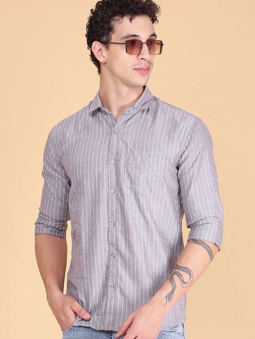 men striped long sleeve slim fit casual shirt