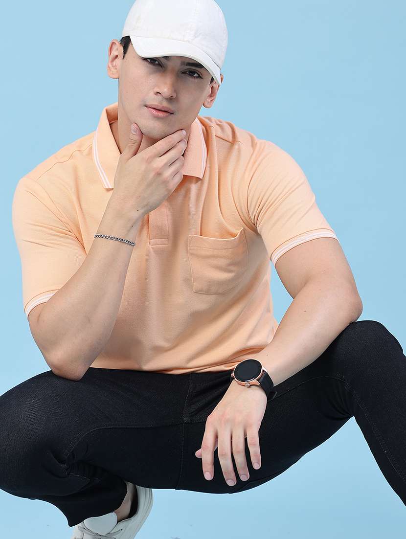 men solid short sleeves polo t-shirt