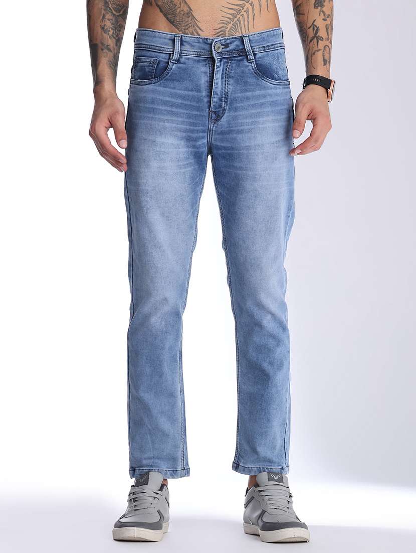men washed mid rise ankle length slim fit jeans