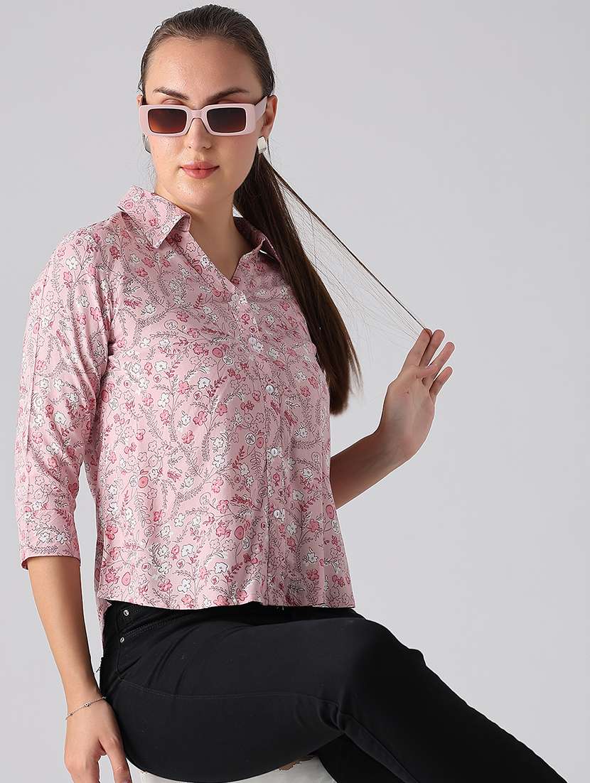women printed three quarter sleeves regular shirt