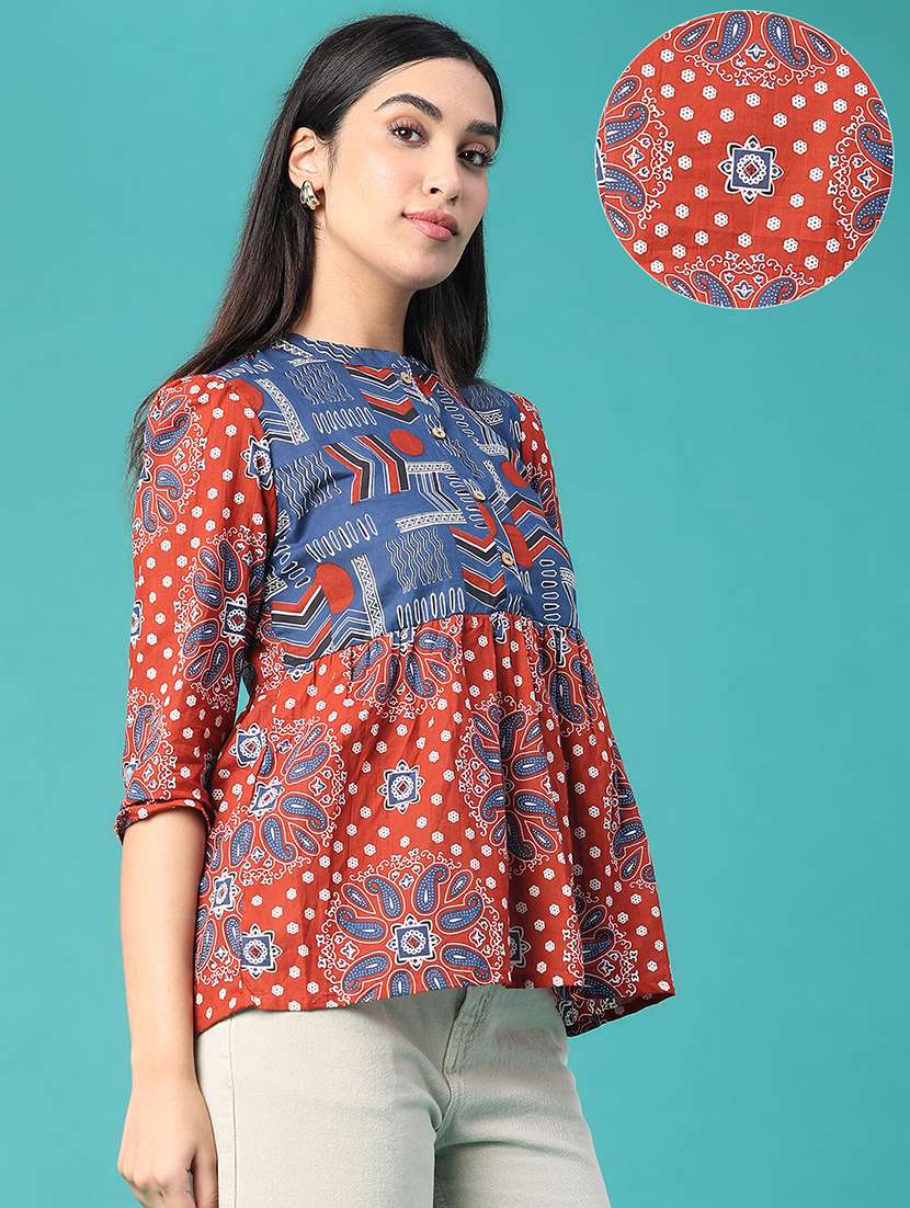 Women Printed Three Quarter Sleeves Peplum Top - 22496621 -  Standard Image - 3