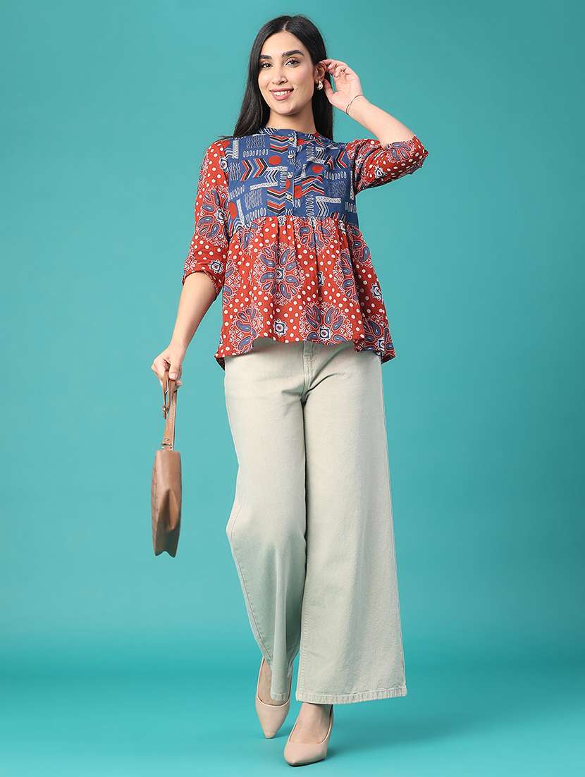 Women Printed Three Quarter Sleeves Peplum Top - 22496621 -  Standard Image - 5