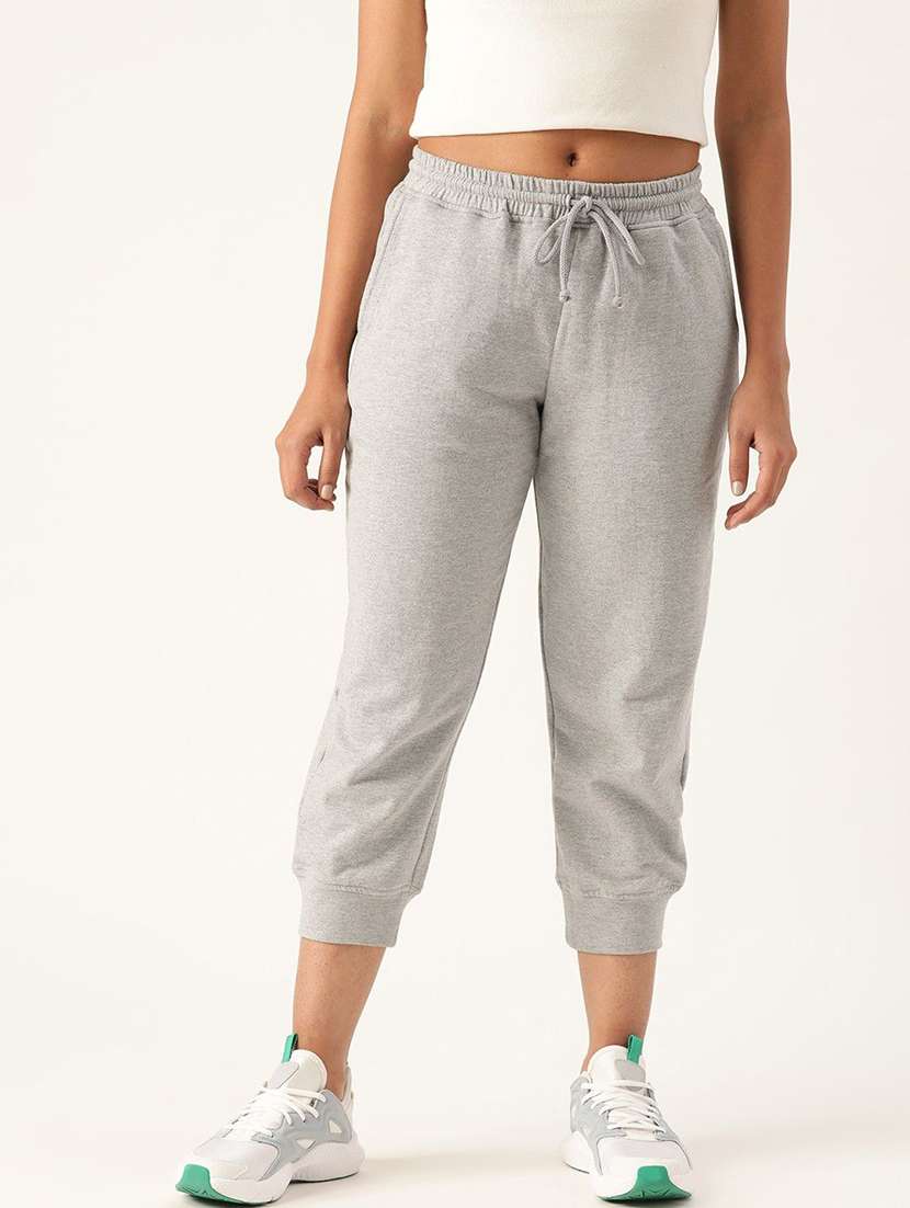 women solid mid rise calf length jogger pant