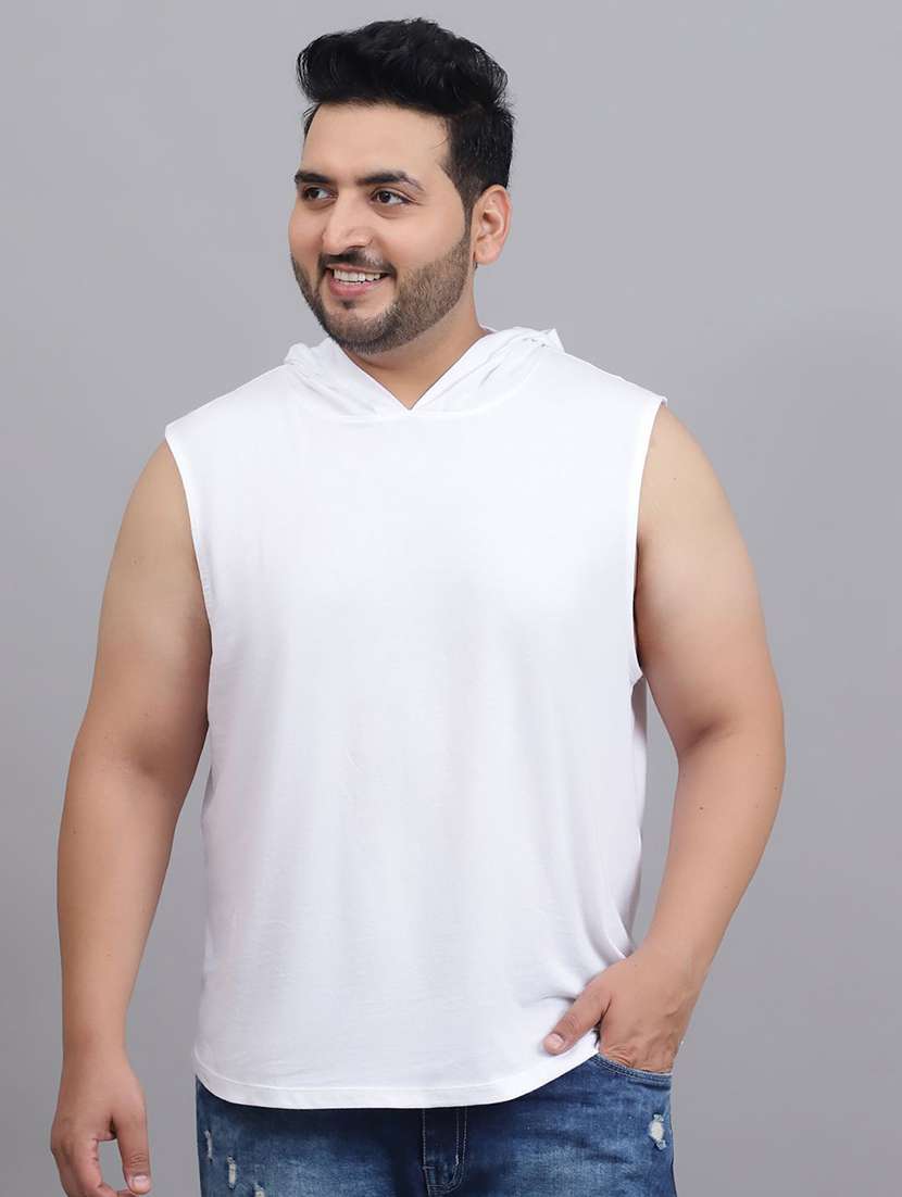 men plus size solid sleeveless hooded t-shirt
